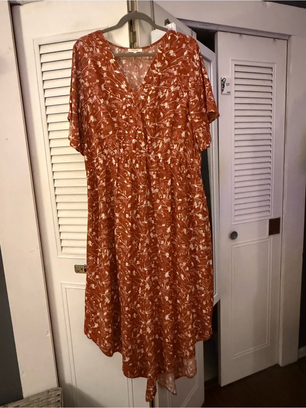 Rust Floral Maxi Dress with V-Neck